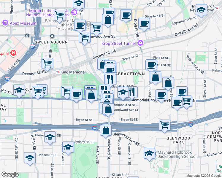 map of restaurants, bars, coffee shops, grocery stores, and more near in Atlanta