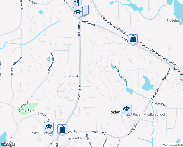 map of restaurants, bars, coffee shops, grocery stores, and more near 1490 Stoneleigh Circle in Stone Mountain