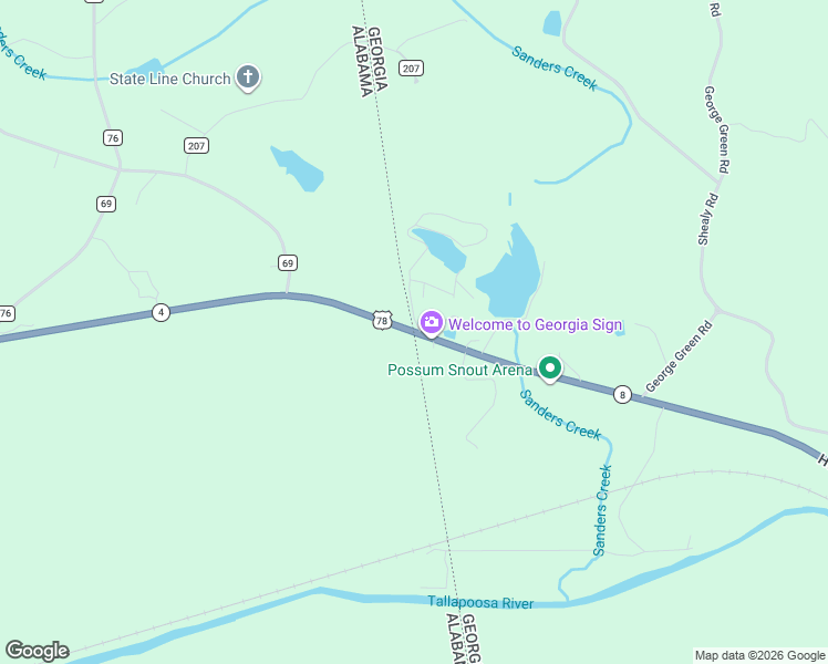 map of restaurants, bars, coffee shops, grocery stores, and more near 55 U.S. 78 in Tallapoosa