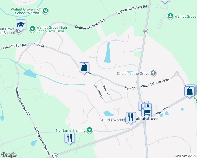 map of restaurants, bars, coffee shops, grocery stores, and more near 640 Greenhill Way in Loganville