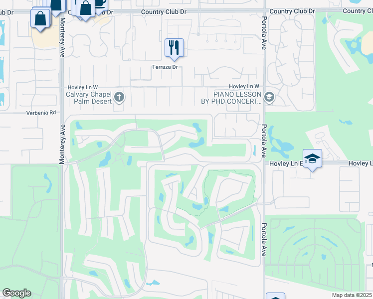 map of restaurants, bars, coffee shops, grocery stores, and more near 332 South Sierra Madre in Palm Desert