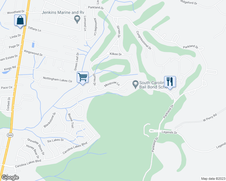 map of restaurants, bars, coffee shops, grocery stores, and more near 4488 Girvan Drive in Myrtle Beach