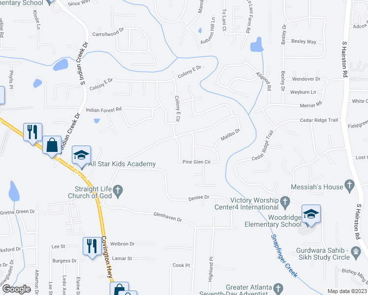 map of restaurants, bars, coffee shops, grocery stores, and more near 1512 Pine Glen Circle in Decatur