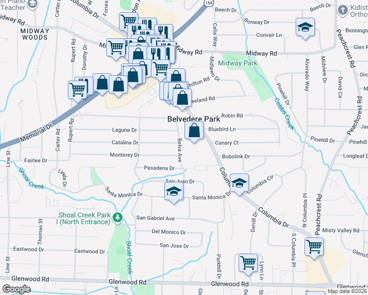 map of restaurants, bars, coffee shops, grocery stores, and more near 3042 Catalina Drive in Decatur