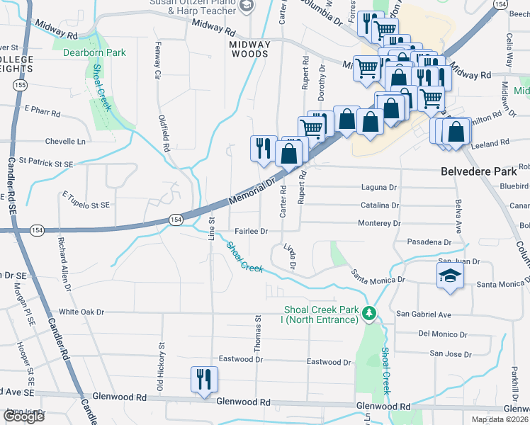 map of restaurants, bars, coffee shops, grocery stores, and more near 3265 Memorial Drive in Decatur