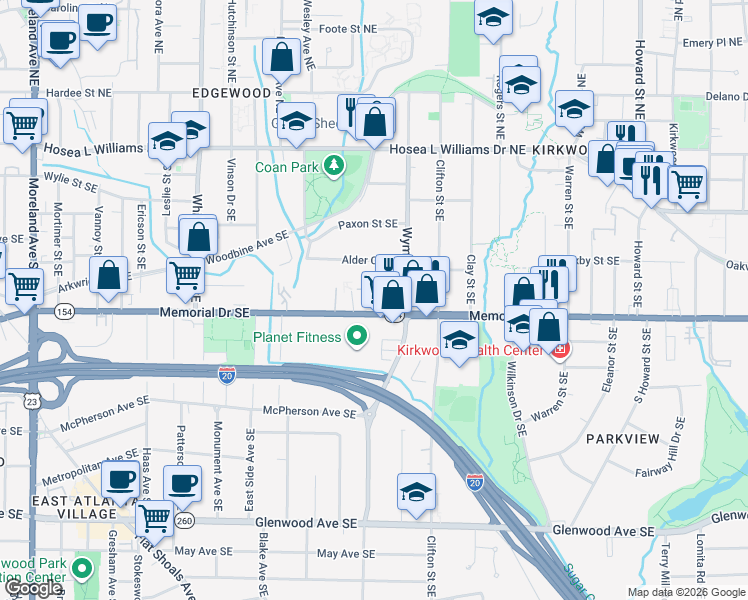 map of restaurants, bars, coffee shops, grocery stores, and more near 1543 Stonegate Way Northwest in Atlanta