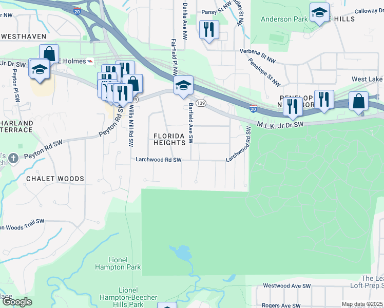 map of restaurants, bars, coffee shops, grocery stores, and more near 284 Barfield Avenue Southwest in Atlanta