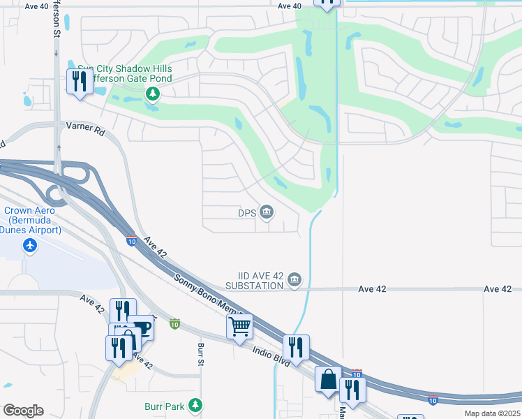 map of restaurants, bars, coffee shops, grocery stores, and more near 41410 Via Arbolitos in Indio