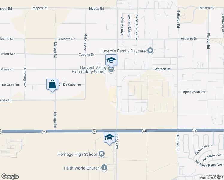 map of restaurants, bars, coffee shops, grocery stores, and more near 25625 Briggs Road in Menifee