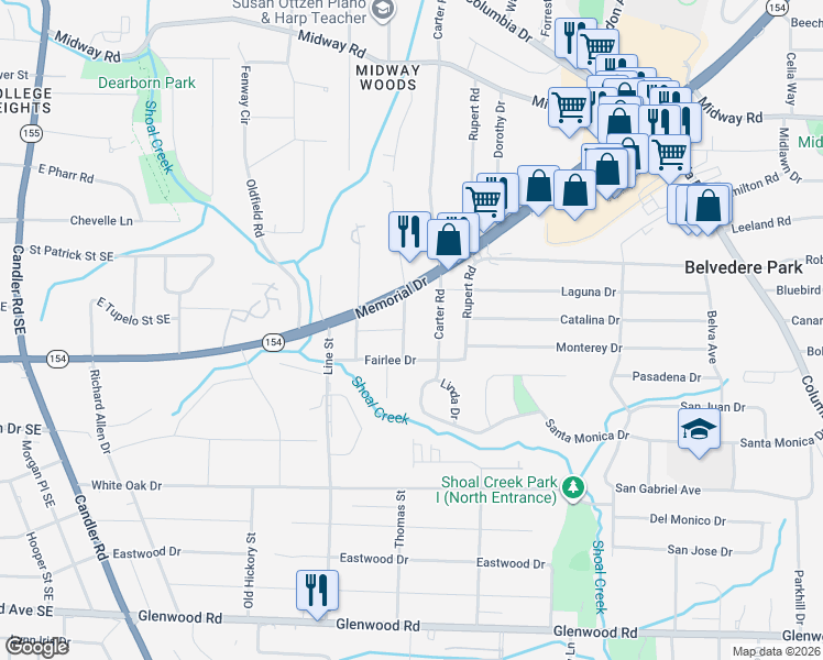 map of restaurants, bars, coffee shops, grocery stores, and more near 3265 Memorial Drive in Decatur
