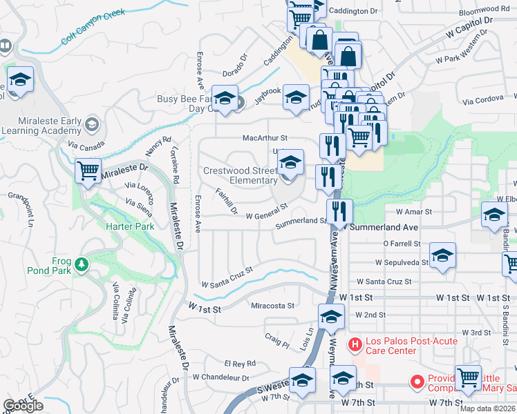 map of restaurants, bars, coffee shops, grocery stores, and more near 2011 Elberon Avenue in Rancho Palos Verdes