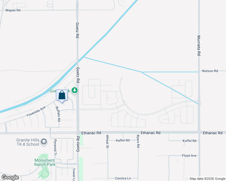 map of restaurants, bars, coffee shops, grocery stores, and more near Fieldstone Drive in Perris
