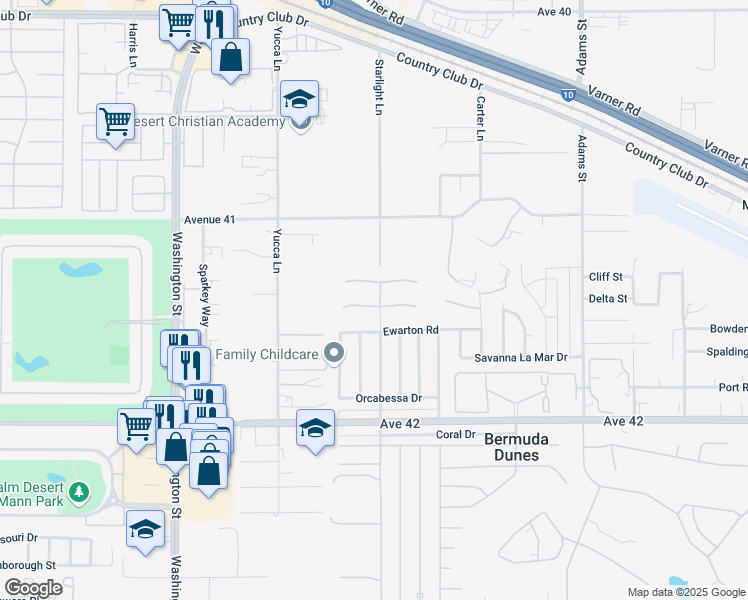 map of restaurants, bars, coffee shops, grocery stores, and more near 78494 Blackstone Court in Bermuda Dunes