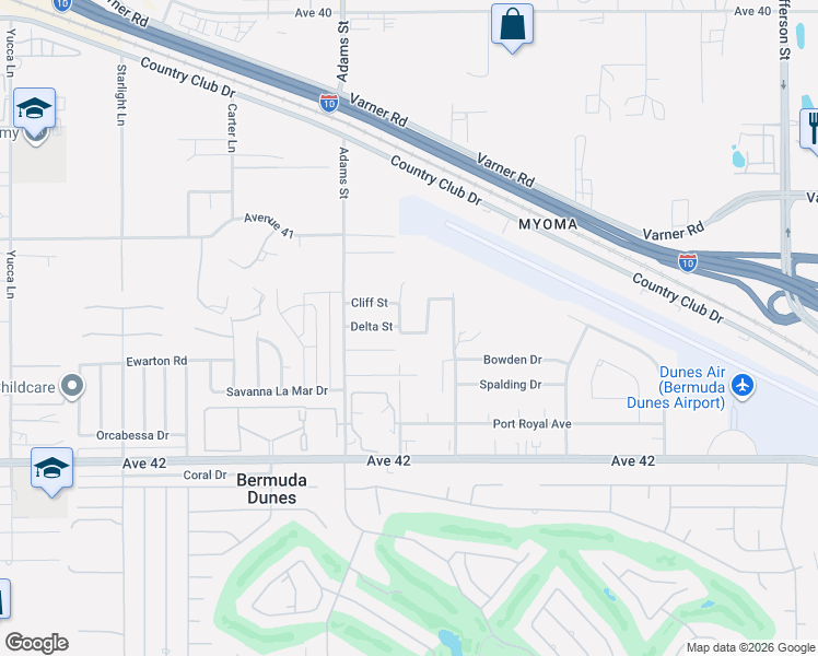 map of restaurants, bars, coffee shops, grocery stores, and more near 41372 Gaslight Avenue in Bermuda Dunes