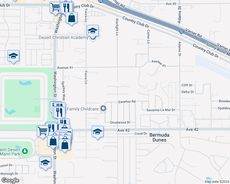 map of restaurants, bars, coffee shops, grocery stores, and more near 78494 Blackstone Court in Bermuda Dunes