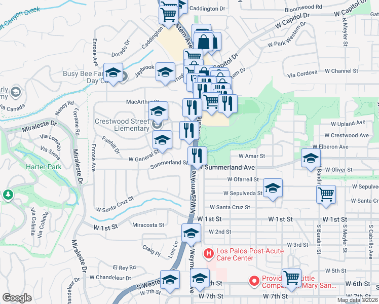map of restaurants, bars, coffee shops, grocery stores, and more near 29619 South Western Avenue in Rancho Palos Verdes