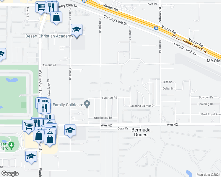 map of restaurants, bars, coffee shops, grocery stores, and more near 78584 Blackstone Court in Bermuda Dunes
