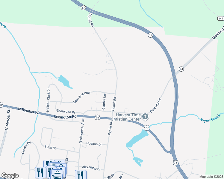 map of restaurants, bars, coffee shops, grocery stores, and more near 118 Tignall Road in Washington