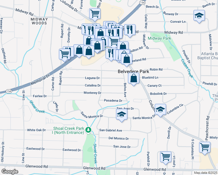 map of restaurants, bars, coffee shops, grocery stores, and more near 2991 Catalina Drive in Decatur