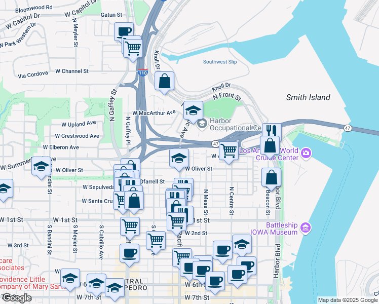 map of restaurants, bars, coffee shops, grocery stores, and more near 572 Harker Street in Los Angeles