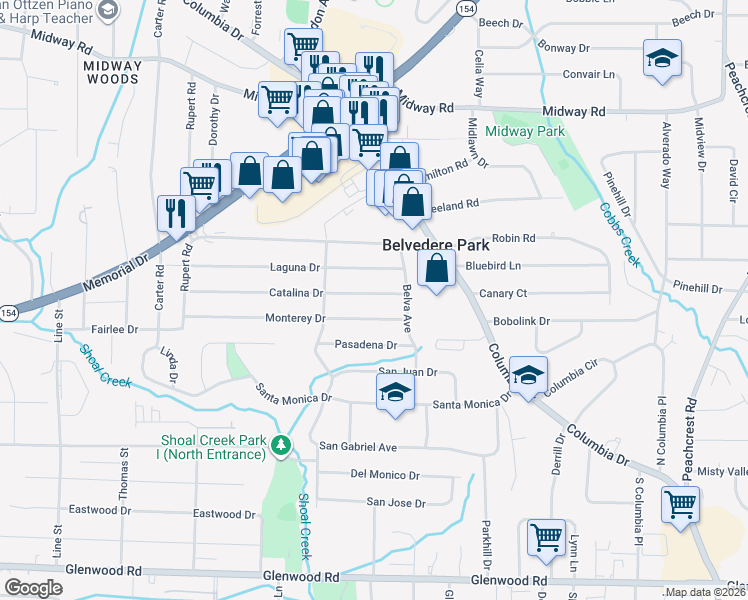 map of restaurants, bars, coffee shops, grocery stores, and more near 3002 Catalina Drive in Decatur