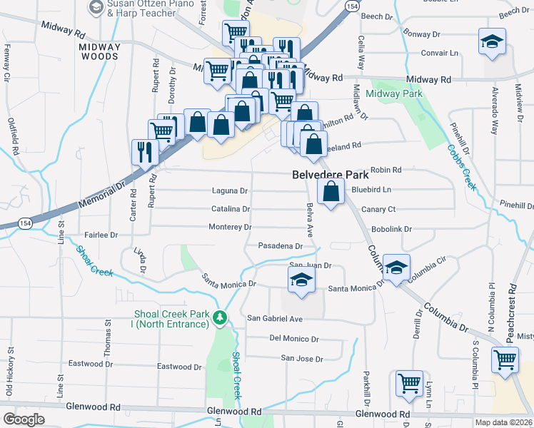 map of restaurants, bars, coffee shops, grocery stores, and more near 2968 Catalina Drive in Decatur