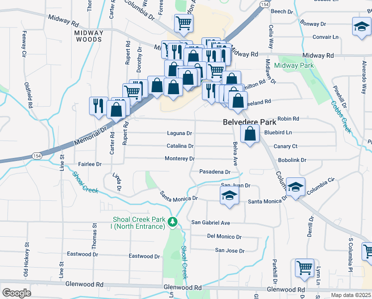 map of restaurants, bars, coffee shops, grocery stores, and more near 2945 Catalina Drive in Decatur