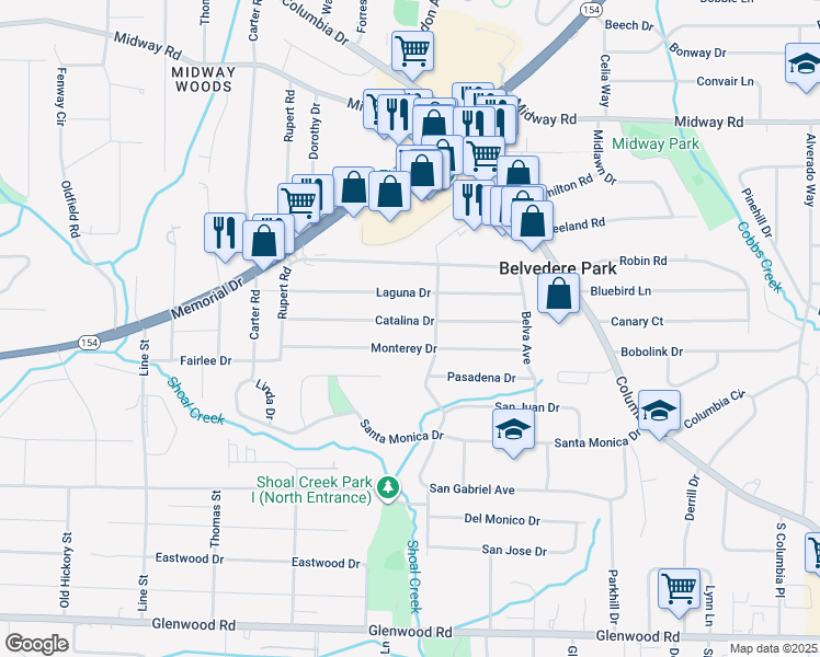 map of restaurants, bars, coffee shops, grocery stores, and more near 2938 Catalina Drive in Decatur