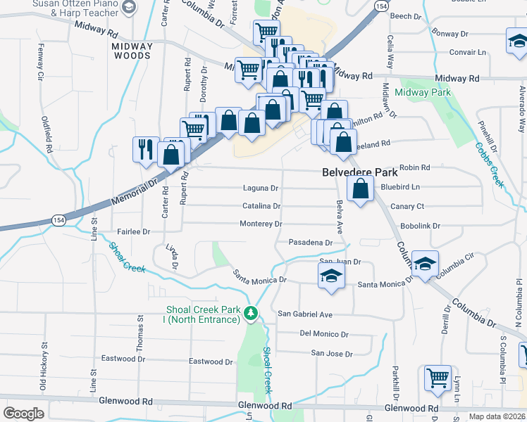 map of restaurants, bars, coffee shops, grocery stores, and more near 2938 Catalina Drive in Decatur