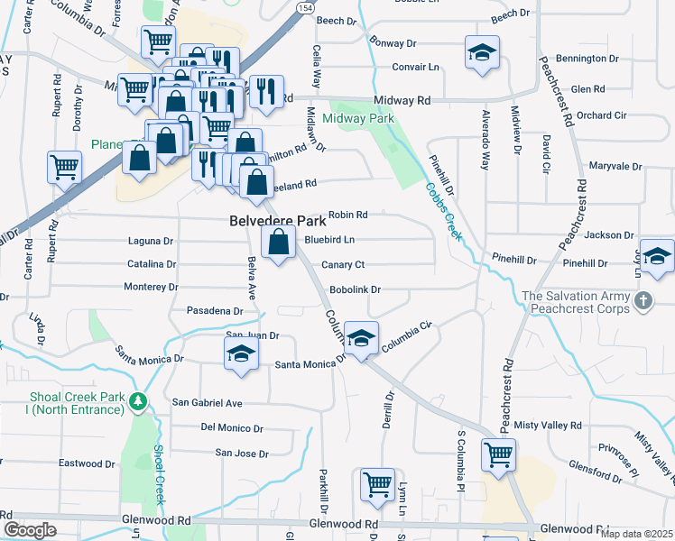 map of restaurants, bars, coffee shops, grocery stores, and more near 3147 Canary Court in Decatur