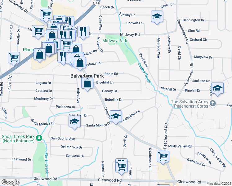map of restaurants, bars, coffee shops, grocery stores, and more near 3173 Canary Court in Decatur