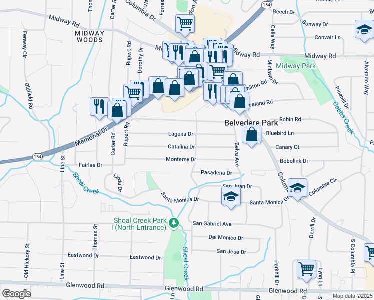 map of restaurants, bars, coffee shops, grocery stores, and more near 2945 Catalina Drive in Decatur