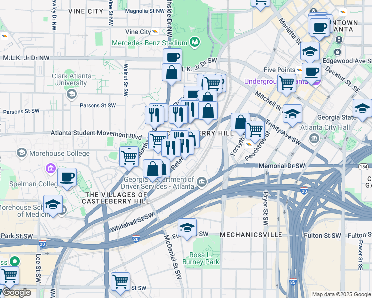 map of restaurants, bars, coffee shops, grocery stores, and more near 3 Fair Street Southwest in Atlanta