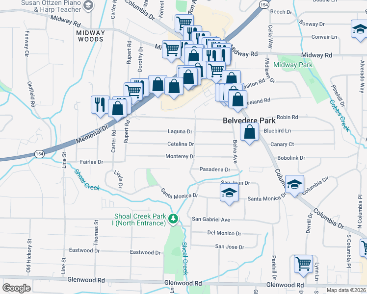 map of restaurants, bars, coffee shops, grocery stores, and more near 2938 Catalina Drive in Decatur