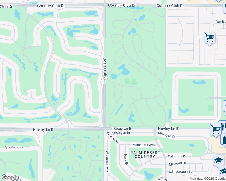 map of restaurants, bars, coffee shops, grocery stores, and more near 41387 Princeville Lane in Palm Desert