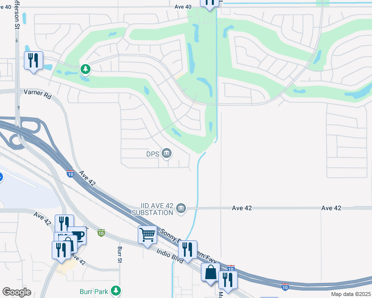 map of restaurants, bars, coffee shops, grocery stores, and more near 80844 Camino Santa Elise in Indio