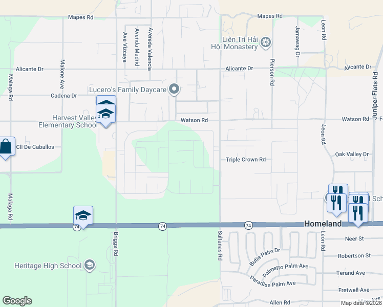 map of restaurants, bars, coffee shops, grocery stores, and more near 30497 Tesoro Ranch Court in Homeland