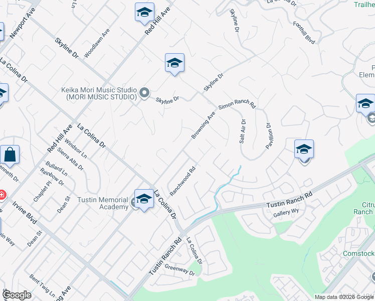 map of restaurants, bars, coffee shops, grocery stores, and more near 12232 Browning Avenue in Santa Ana