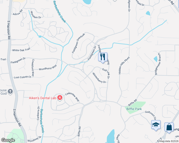 map of restaurants, bars, coffee shops, grocery stores, and more near 5031 Golf Link Court in Stone Mountain