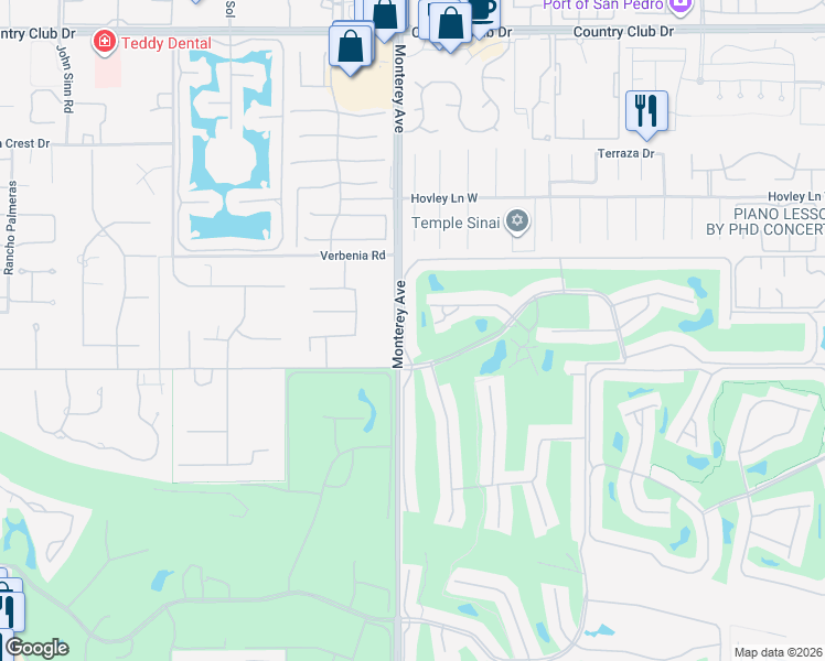 map of restaurants, bars, coffee shops, grocery stores, and more near 118 Las Lomas in Palm Desert