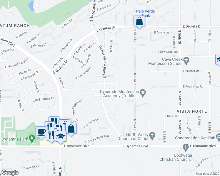 map of restaurants, bars, coffee shops, grocery stores, and more near 5112 East Roy Rogers Road in Cave Creek