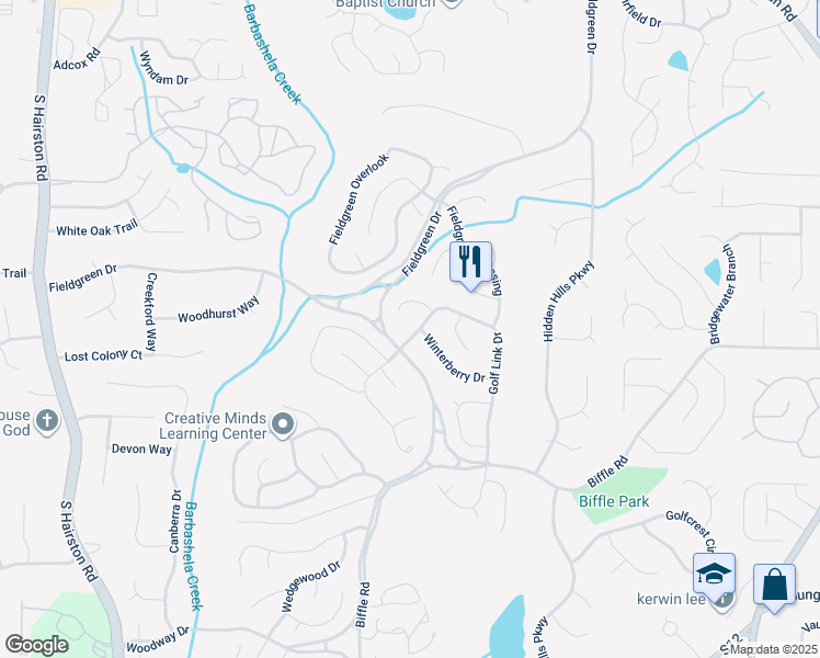 map of restaurants, bars, coffee shops, grocery stores, and more near 5031 Golf Link Court in Stone Mountain