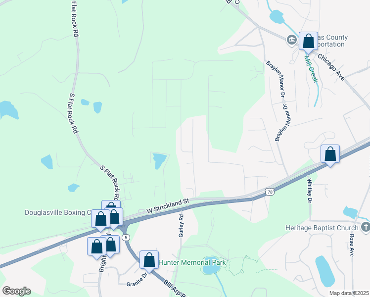map of restaurants, bars, coffee shops, grocery stores, and more near 7229 Deering Court in Douglasville