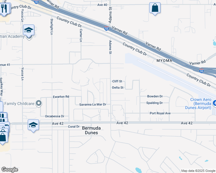 map of restaurants, bars, coffee shops, grocery stores, and more near 7901 Cliff Street in Bermuda Dunes