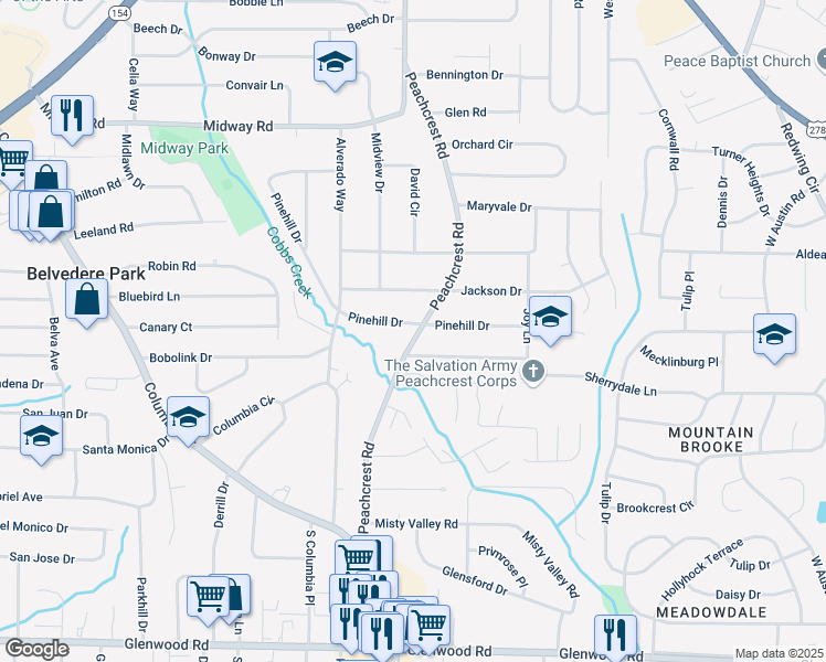 map of restaurants, bars, coffee shops, grocery stores, and more near 3385 Pinehill Drive in Decatur