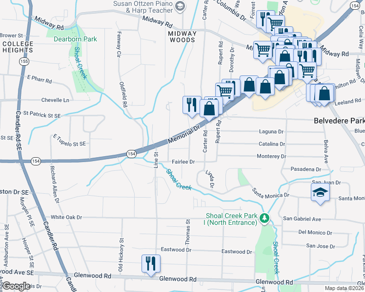 map of restaurants, bars, coffee shops, grocery stores, and more near 3265 Memorial Drive in Decatur