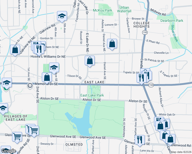 map of restaurants, bars, coffee shops, grocery stores, and more near 2657 Tupelo Street Southeast in Atlanta