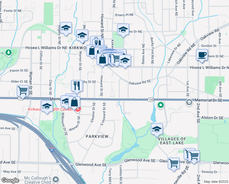 map of restaurants, bars, coffee shops, grocery stores, and more near 147 Palatka Street Southeast in Atlanta