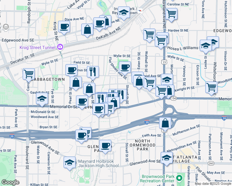 map of restaurants, bars, coffee shops, grocery stores, and more near 198 Gibson Street Southeast in Atlanta