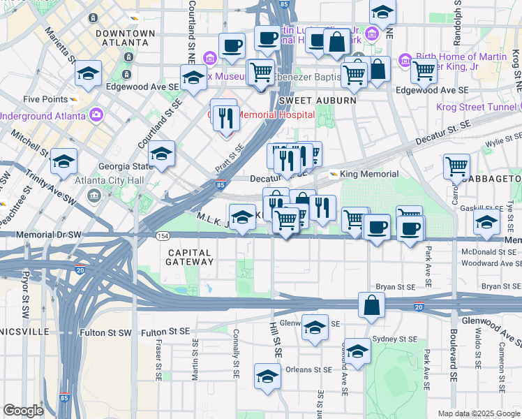 map of restaurants, bars, coffee shops, grocery stores, and more near 238 Moore Street Southeast in Atlanta